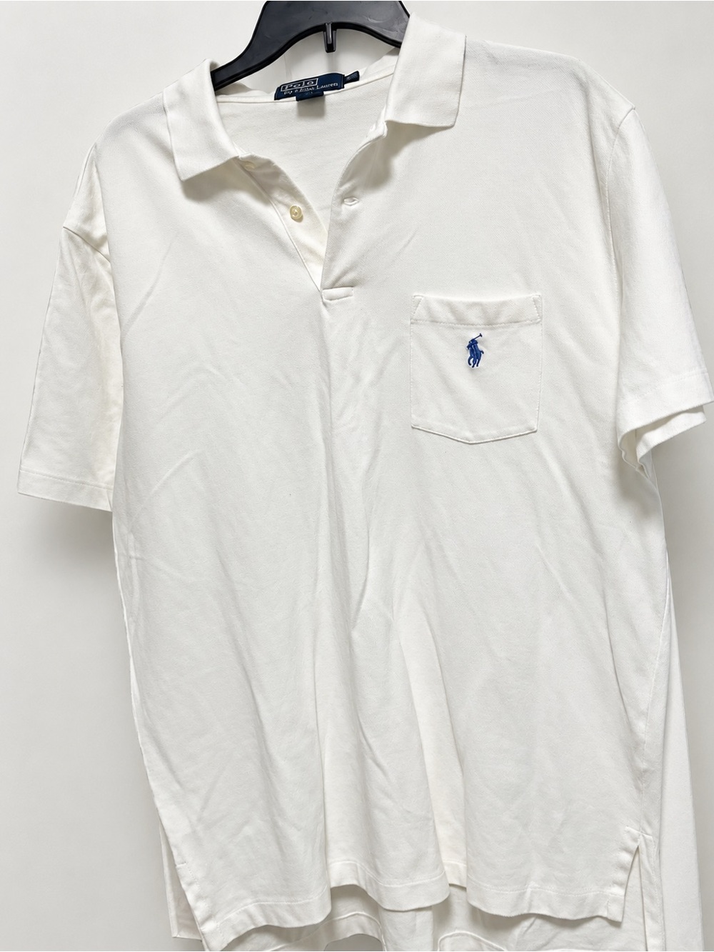 Vintage Polo Ralph Lauren White Pocket Polo Blue Pony Mens Large